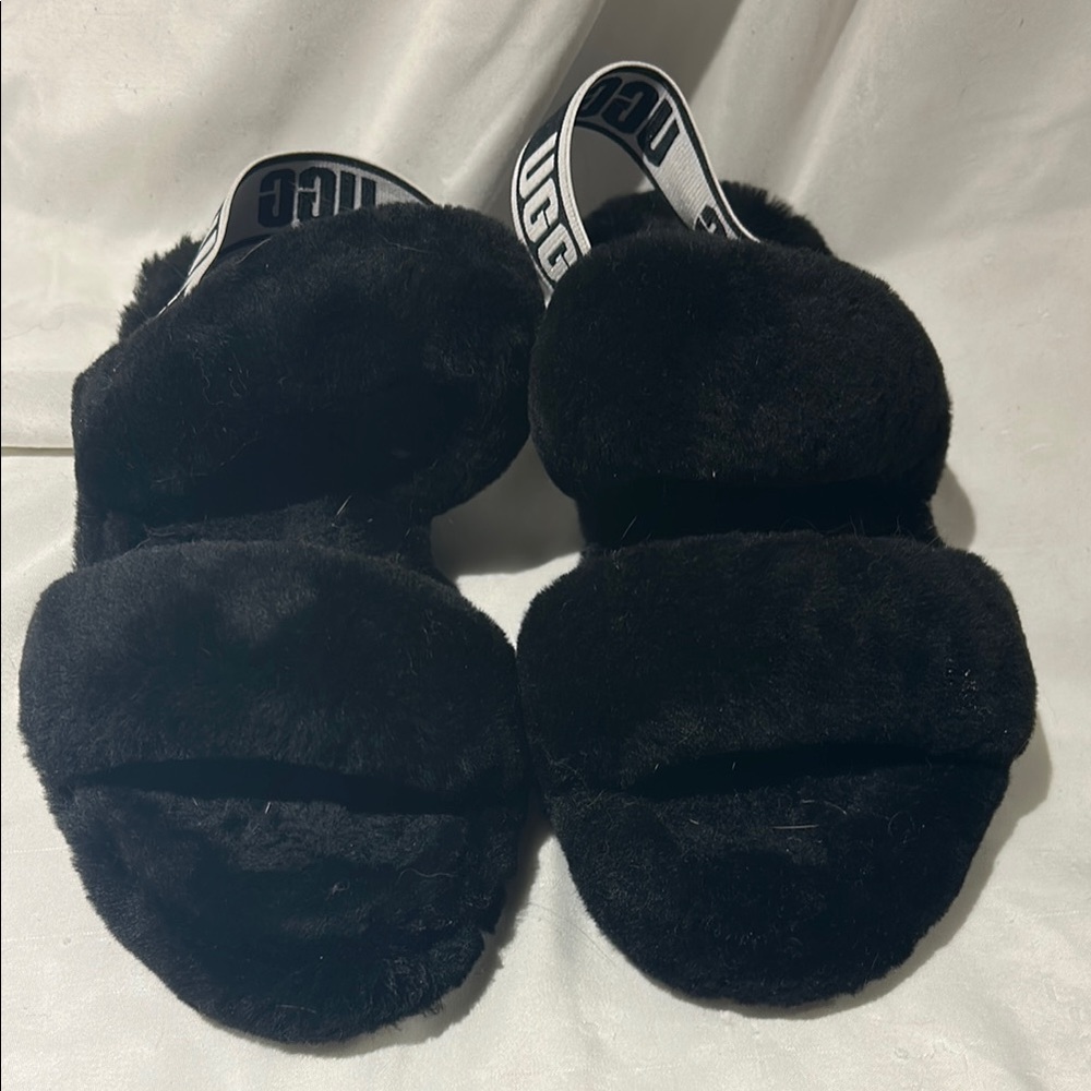 UGG Black Fluffy Sandals